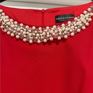 Connected Apparel Red Dress with Pearl & Crystal Beaded Collar